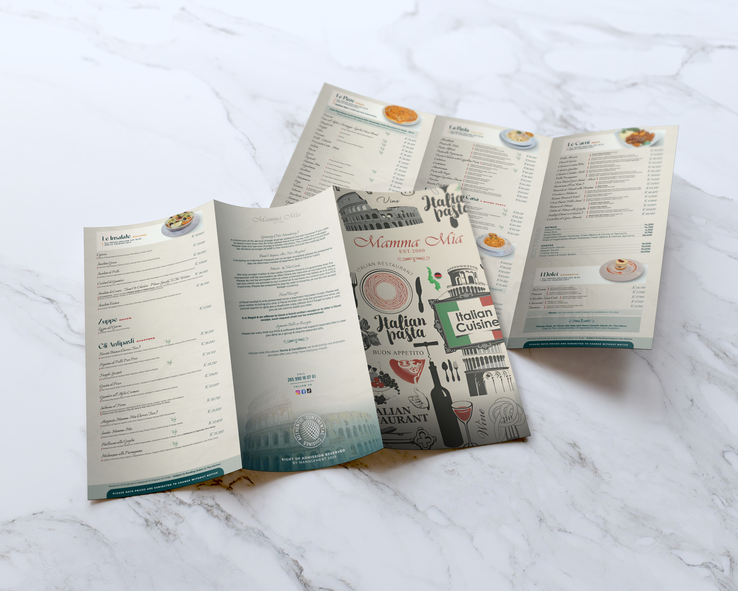 Mamma Mia menu presentation